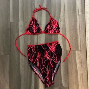 Red Lightning High Waisted Rave Set